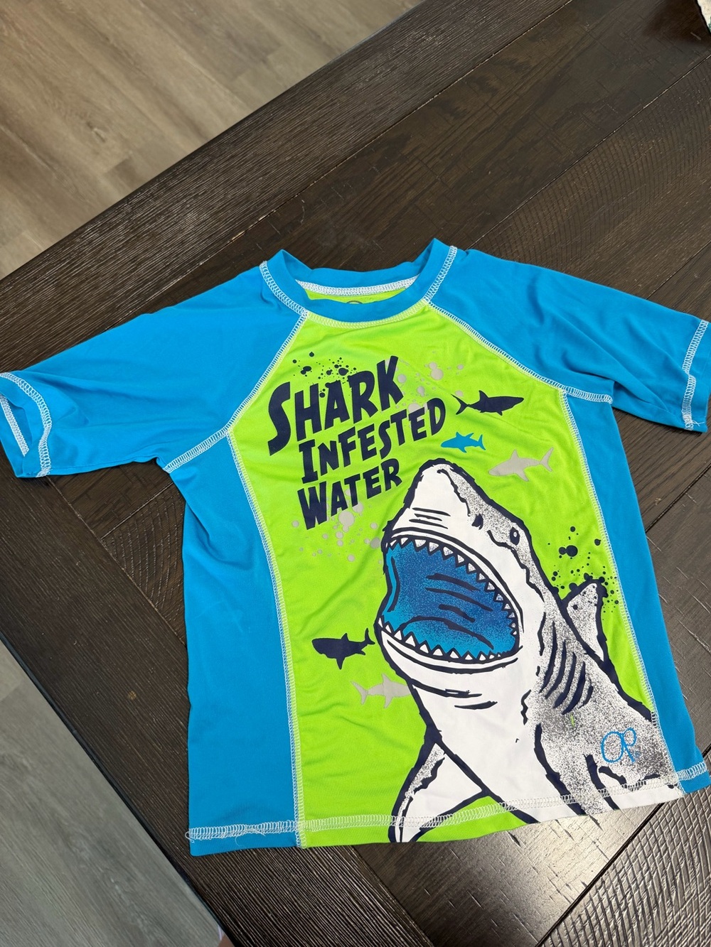 OshKosh B'gosh Blue & Lime Shark Graphic Boys' Rash Guard